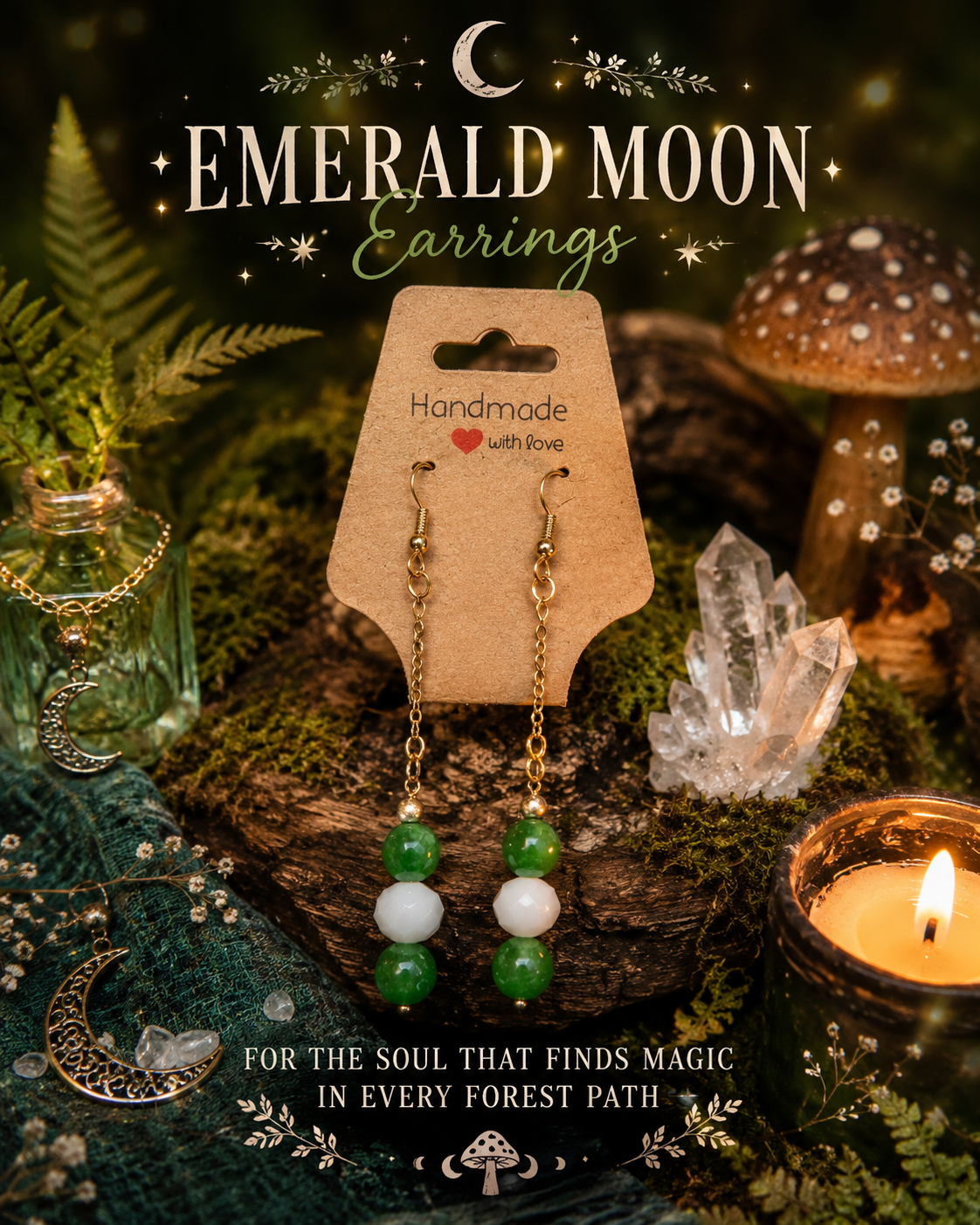🌿 Emerald Moon Earrings